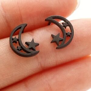 Black Moon and Star Earrings Stainless Steel